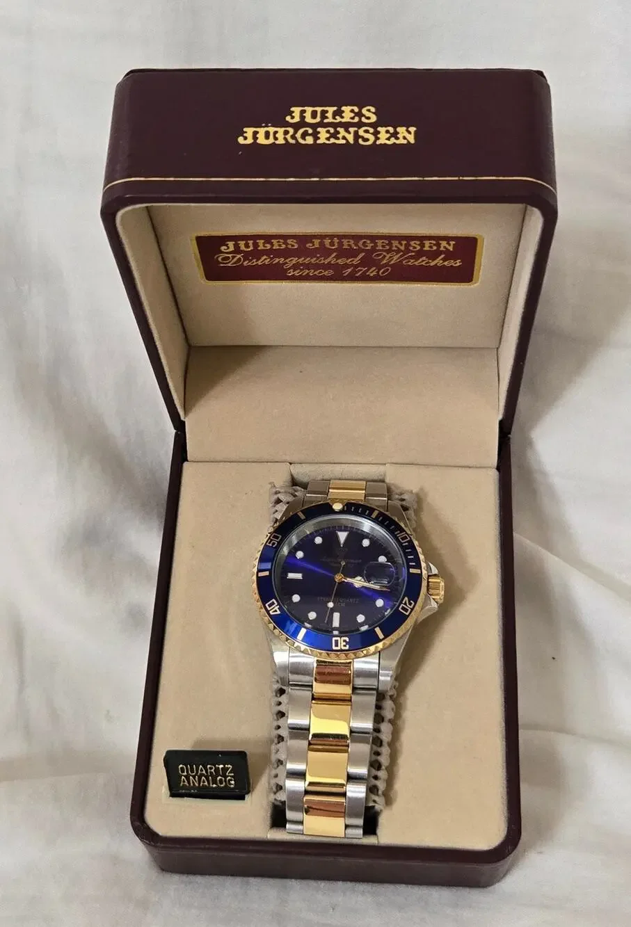 Vtg Jules Jürgensen Sea Diver Blue Bezel Two-Toned Band Date Indicator 7801NU